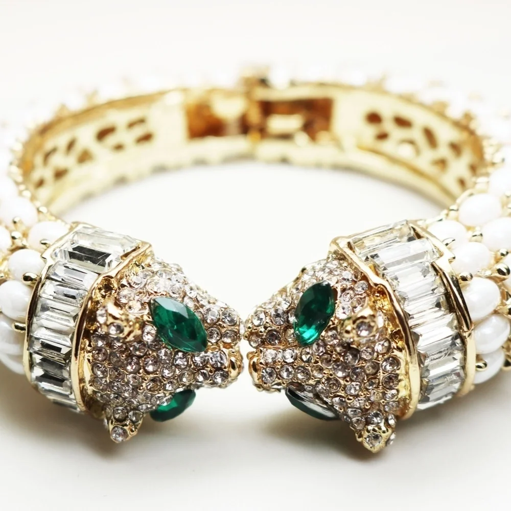 Exquisite Crystal Panther Chunky Cuff Bracelets - New Condition